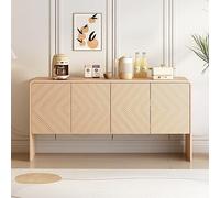 Merax Bahut de rangement, Buffet moderne et simple avec 4 portes, Étagère réglable, Armoire de stockage, Armoire d'appoint, Buffets pour salle à manger, salon, couloir, meubles en bois, crème