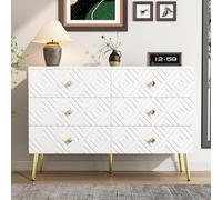 Merax Buffet à 6 tiroirs, blanc, avec pieds en métal doré, 120 x 40 x 80 cm, design élégant pour chambre à coucher, salon et couloir