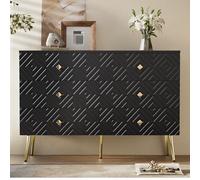 Merax Buffet à 6 tiroirs, noir, avec pieds en métal doré, 120 x 40 x 80 cm, design élégant pour chambre à coucher, salon et couloir