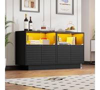 Merax Buffet avec éclairage LED, armoire de cuisine avec porte coulissante en verre et 2 compartiments, buffet moderne avec beaucoup d'espace de rangement, armoire polyvalente pour salle à manger