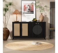 MERAX Buffet avec portes en rotin et portes en verre Buffet vintage, commode, bahut, armoire de salon, L:160cm