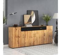 MERAX Buffet bas 4 portes et 2 tiroirs, Meuble de rangement - Meuble TV, Décor chêne, Panneau de particules + PVC, Naturel