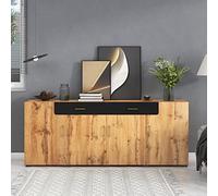 Merax Buffet - Commode avec 2 tiroirs et 4 armoires - Buffet en bois - Table d'appoint avec poignées - Design Farmhouse - Marron - 208 x 39,5 x 80 cm