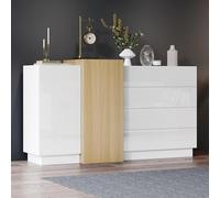 Merax Buffet - Commode Blanche Brillante - Buffet Moderne 2 Portes 4 tiroirs - Armoire Multifonction Salon Chambre à Coucher Salle à Manger - Design sans poignée - 140cm