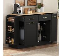 Merax Buffet de cuisine, buffet avec système de tri des déchets et étagère à épices externe, étagères réglables et étagères extensibles, îlot de cuisine pour cuisine, salon, 126 x 40 x 86 cm (noir)