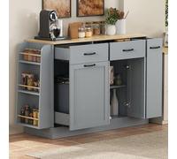 Merax Buffet de cuisine, buffet avec système de tri des déchets et étagère à épices externe, étagères réglables et étagères extensibles, îlot de cuisine pour cuisine, salon, 126 x 40 x 86 cm (gris)