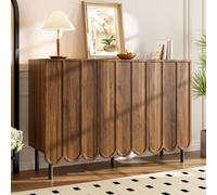 Merax buffet moderne sans poignée avec portes ondulées, 120x35x80cm, commode avec étagères réglables, pieds réglables en hauteur, MDF & pieds métalliques, noyer