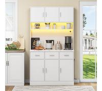 Merax Buffet multifonction 100 x 40 x 180 cm avec éclairage LED, télécommande, prise et ports USB, étagères et tiroirs réglables, idéal pour les cuisines et la salle à manger, blanc