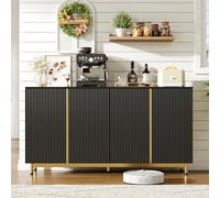 Merax Buffet noir - Armoire de buffet avec portes et étagères rainurées - Commode avec 4 portes - Buffet moderne pour salle à manger, salon et cuisine - Pieds en métal - 150 x 41,5 x 80 cm