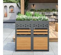 Merax Cache-poubelle à 2 compartiments avec toit végétal pour 2 poubelles de 120 à 240 l, en acier galvanisé, avec serrure et chaînes, boîte de rangement pour jardin, terrasse, allée