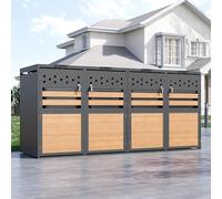 Merax Cache-poubelle à 4 portes avec couvercle à charnière, cache-poubelle verrouillable pour 4 poubelles, design à double porte, en acier galvanisé, résistant aux intempéries et à la rouille, pour