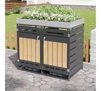 Merax Cache-poubelles à 2 portes, avec bac à plantes, armoire de rangement de jardin en fer, revêtement verrouillable pour 2 poubelles, résistant aux intempéries et à la rouille, noir