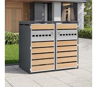 Merax Cache-poubelles à 2 portes, avec couvercle à charnière hydraulique en deux parties et double ouverture avant, cache-poubelle verrouillable pour 2 poubelles, en acier galvanisé, inoxydable et