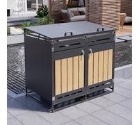 Merax Cache-poubelles à 2 portes, avec couvercle hydraulique, armoire de rangement de jardin en fer, revêtement verrouillable pour 2 poubelles, résistant aux intempéries et à la rouille, noir