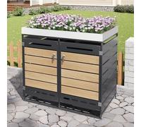 Merax Cache-poubelles à 2 portes, avec jardinière, armoire de rangement de jardin en fer avec ventilation à long trou, revêtement verrouillable pour poubelles de 2 poubelles, résistant aux intempéries