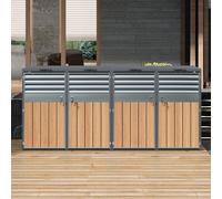 Merax Cache-poubelles à 4 compartiments avec couvercle à charnière, armoire verrouillable en acier galvanisé, revêtement de poubelles avec ouverture d'aération et lamelles, portes à quatre portes