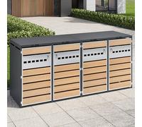 Merax Cache-poubelles à 4 portes, avec couvercle à charnière hydraulique en deux parties et double ouverture avant, cache-poubelle verrouillable pour 4 poubelles, en acier galvanisé, inoxydable et