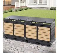 Merax Cache-poubelles à 4 portes, avec couvercle hydraulique, armoire de rangement de jardin en fer avec ventilation à long trou, revêtement verrouillable, résistant aux intempéries et à la rouille