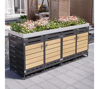 Merax Cache-poubelles à 4 portes, avec jardinière, armoire de rangement de jardin en fer avec aération à long trous, revêtement verrouillable pour poubelles de 2 poubelles, résistant aux intempéries