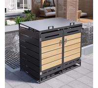 Merax Cache-poubelles à roulettes à 2 portes, avec couvercle hydraulique, armoire de rangement de jardin en fer avec ventilation à long trou, revêtement verrouillable, résistant aux intempéries et à