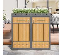 Merax Cache-poubelles aspect bois avec toit végétal pour 2 poubelles de 120 à 240 l - En acier - Avec serrure et chaînes - Pour jardin et allée