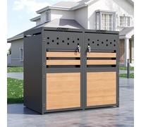 Merax Cache-poubelles verrouillable pour 2 poubelles à 2 portes avec couvercle à charnière, design à double porte, en acier galvanisé, résistant aux intempéries et à la rouille, pour jardin, cour