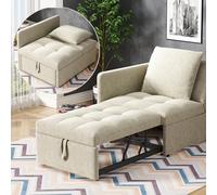 Merax Canapé convertible 3-en-1, 177 x 68 x 65 cm, avec dossier réglable en 5 positions, convertible en canapé, salon et lit simple, design peu encombrant, tissu en lin, Beige