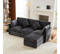 Merax Canapé d'angle modulaire 3 places en forme de L avec repose-pieds convertible, tissu chenille, confort premium, gain de place et convertible, gris