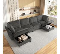 Merax Canapé d'angle modulaire en U 6 places avec 2 tabourets de rangement, canapé en forme de U et en forme de L réglable de manière flexible, canapé design nuage, paysage de vie chenille avec noyau