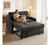 Merax Canapé-lit 2 places avec fonction sommeil, canapé-lit pliant 3 en 1 avec dossier réglable, ports USB et porte-téléphone, en chenille, gris 129 x 76 x 81 cm