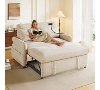 Merax Canapé-lit 2 Places Convertible 3 en 1 avec Dossier réglable, Ports USB et Support pour téléphone Portable, en Chenille, Beige, 129 x 76 x 81 cm