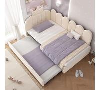 Merax Canapé-lit 90 x 200 cm, lit rembourré, lit de jour avec sommier à lattes, lit simple et double, lit d'enfant avec motif grille couronne, lit simple, pour filles et garçons, sans matelas, marron