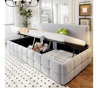 Merax Canapé-lit 90 x 200 cm, lit simple, avec espace de rangement hydraulique, dossier rembourré, sans accoudoirs, canapé-lit multifonctionnel, sommier à lattes, tissu en velours, gris clair (sans