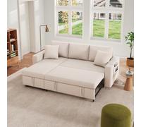 Merax Canapé-lit convertible en forme de L avec espace de rangement et rangement de poche, méridienne interchangeable gauche/droite, beige, canapé lit polyvalent