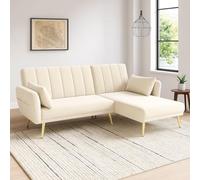 Merax Canapé-lit d'angle multifonctionnel en forme de L avec fonction couchage - Chaise longue interchangeable pour salon, chambre à coucher, home cinéma, chambre d'amis (beige, 191,5 x 130,5 x 80 cm)