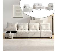 Merax Canapé-lit modulaire 4 places avec espace de rangement sous chaque siège, fonction sommeil, housse chenille, canapé de salon modulable librement combinable, beige