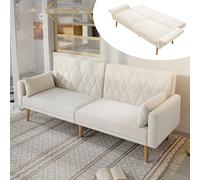 Merax Canapé-lit pliable 3 places avec fonction de couchage, dossier réglable, pieds en bois, canapé pliable 3 places pour salon, chambre à coucher, home cinéma, chambre d'amis, beige