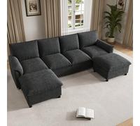 Merax Canapé modulaire Cloud en forme de U 265 cm, paysage de vie confortable avec 2 tabourets de rangement, canapé d'angle confortable avec assise profonde, canapé pour salon, gris