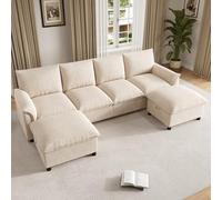 Merax Canapé modulaire Cloud en forme de U 265 cm, paysage de vie confortable avec 2 tabourets de rangement, canapé d'angle confortable avec assise profonde, canapé pour salon, beige
