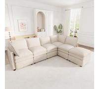 Merax Canapé modulaire XXL avec fonction sommeil, canapé d'angle en forme de U et de L, grand paysage de vie avec tabouret mobile, canapé en chenille avec double rembourrage, canapé 6 places