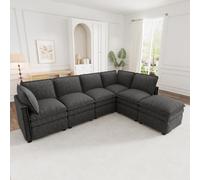 Merax Canapé modulaire XXL avec fonction sommeil, canapé d'angle en forme de U et en forme de L avec tabouret, grand paysage de vie 6 places, canapé en chenille avec double rembourrage et design