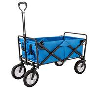 Merax Chariot de Transport Pliable avec Porte-gobelet, poignées réglables et Poche latérale, pour Camping, Pique-Nique, Plage, jusqu'à 100 kg, Bleu