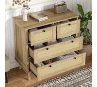 Merax Commode 4 tiroirs cannage rotin Naturel - Meuble de Rangement Bois Clair Pieds en Bois Massif - Tiroirs spacieux, Montage Facile, Style bohème Chic Polyvalent - 80 L x 40 B x 80 H(cm)