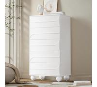 Merax Commode 60 x 40 x 109 cm avec 5 tiroirs - Buffet élégant avec design en relief et coins arrondis - Pieds en métal - Grand espace de rangement - Pour chambre à coucher, salon ou couloir - Blanc