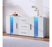 Merax Commode avec éclairage LED incl. télécommande, Buffet avec 2 portes et 3 tiroirs, Buffet TV Armoire Lowboard, largeur 140cm