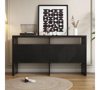 Merax Commode Sideboard avec 4 portes & 2 compartiments ouverts, blanc, 140x35x75 cm, design moderne, MDF, avec sécurité anti-basculement,Noir