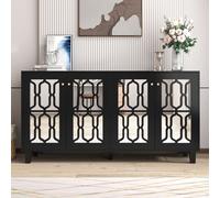 Merax Commode Sideboard avec 4 portes, 2 étagères réglables et façade miroir, bahut Armoires de salon 160x84x40cm