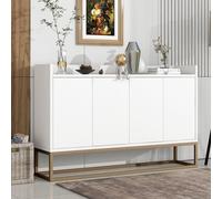 Merax Commode Sideboard avec 4 portes et étagères réglables, cadre métallique doré et fonction Push-to-Open, armoires de salon en bois massif Buffet, 120*30*80 cm