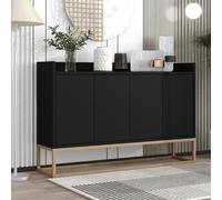 Merax Commode Sideboard avec 4 portes et étagères réglables, cadre métallique doré et fonction Push-to-Open, armoires de salon en bois massif Buffet, 120*30*80 cm