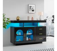 Merax Commode Sideboard avec façade brillante, commode avec 3 tiroirs et 2 portes, buffet incl. LED, noir